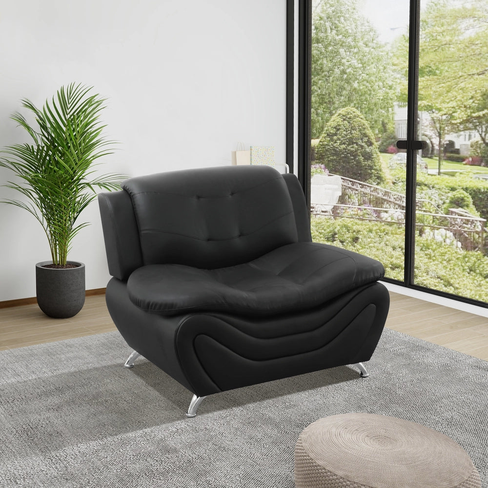 Black Faux Leather 3-Piece Living Room Sofa Set with Elegant Design