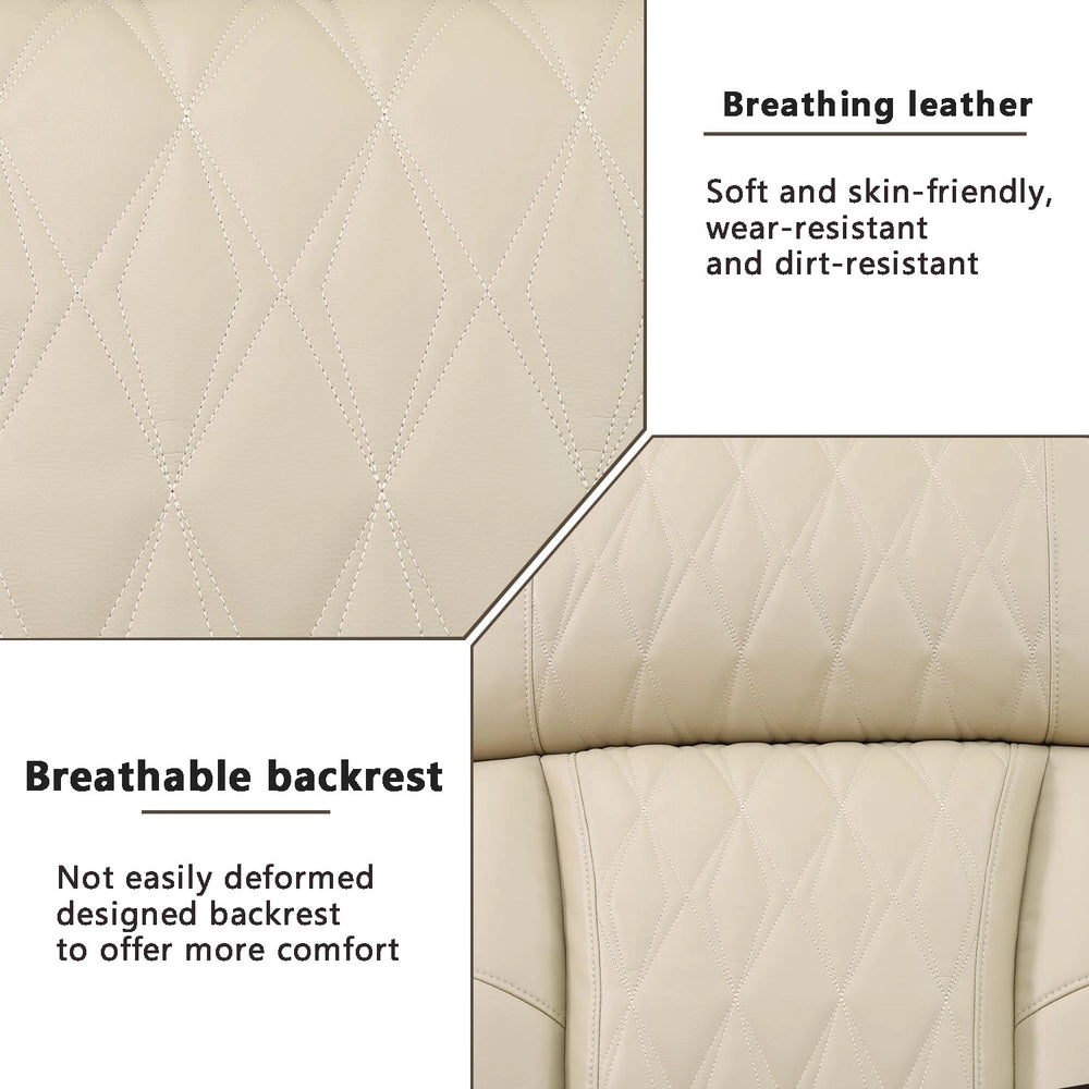 Ainehome Beige Leather Power Reclining Sectional Sofa with Smart Coffee Table & Reading Lamp