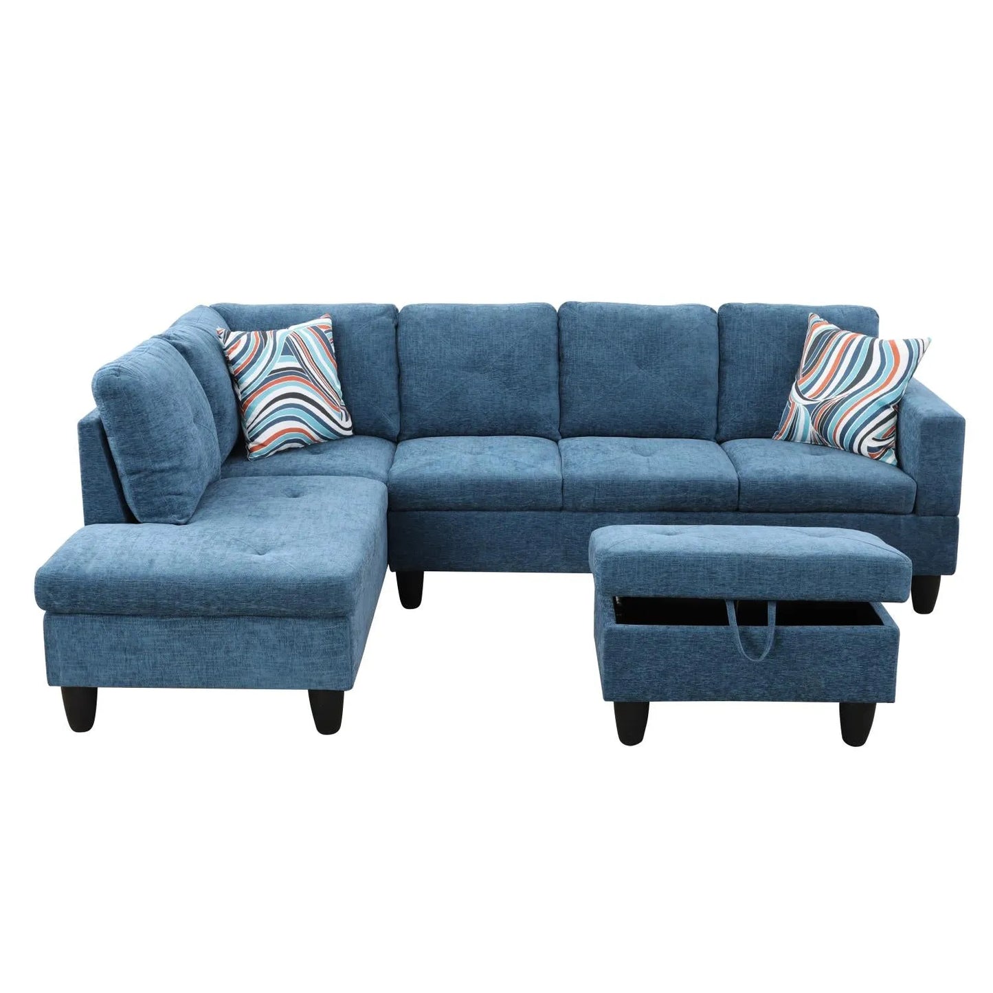 97" Wide Blue Linen L-Shaped Living Room Sectional Sofa Set — image 3