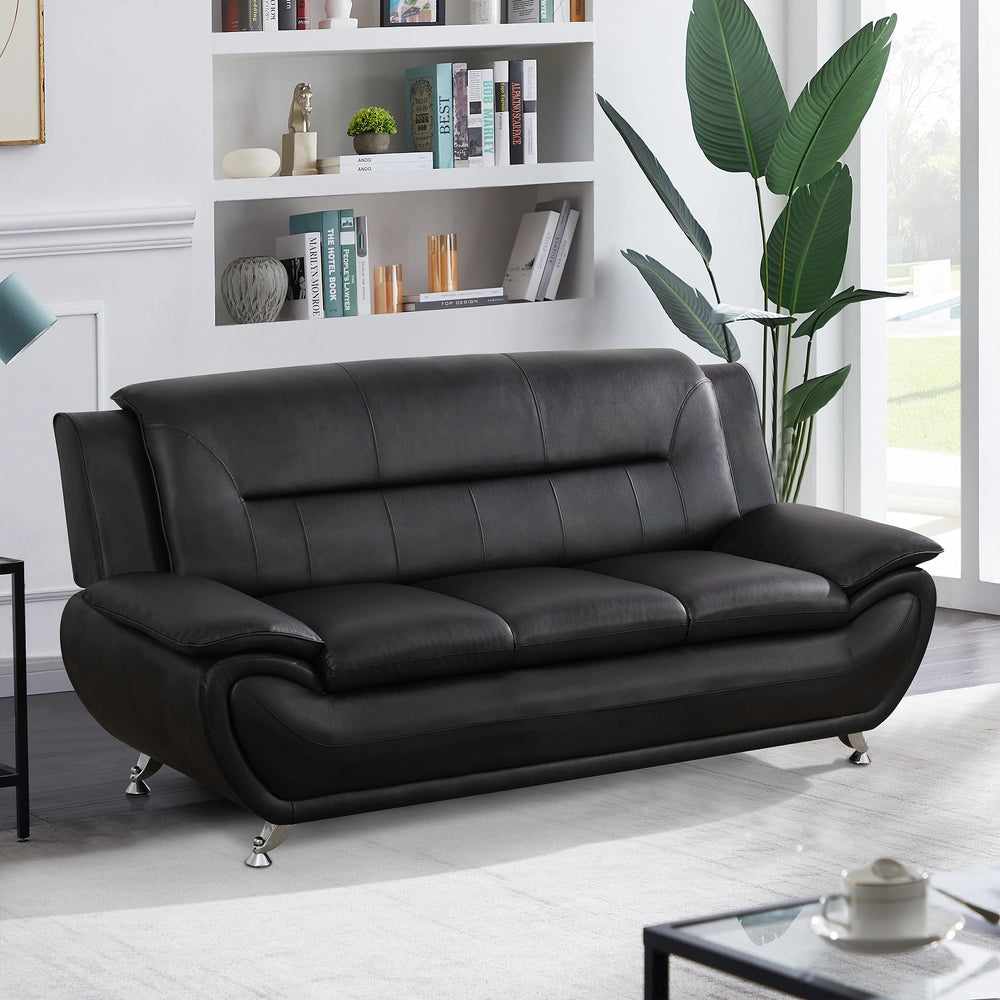 Black Faux Leather 3-2-1 Living Room Sofa Set