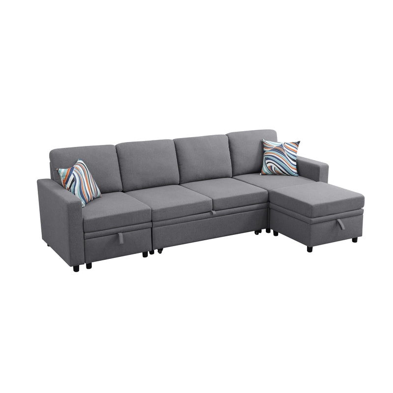 Ainehome Dark Grey Fabric Extendable Sofa Bed 6-Piece Sectional with Storage