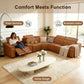 Ainehome Light Brown Leather 5-Seater Modular Power Reclining Sectional Sofa Set with Smart Storage & USB