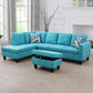 97" Wide Sky Blue Flannel L-Shaped Living Room Sectional Sofa Set — image 1