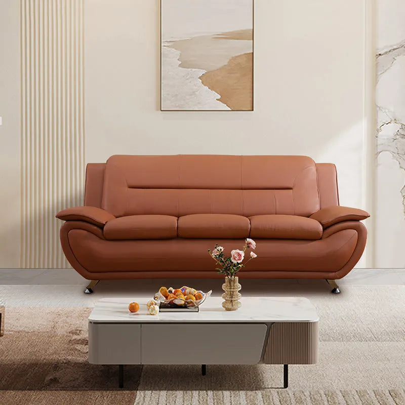 Ainehome Orange Faux Leather 3-Piece Combo Sofa and Chair Set