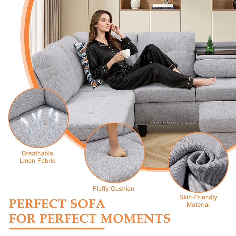 Ainehome 97.5" Wide Grey White Flannel 3-Piece Sofa Living Room Sofa Set