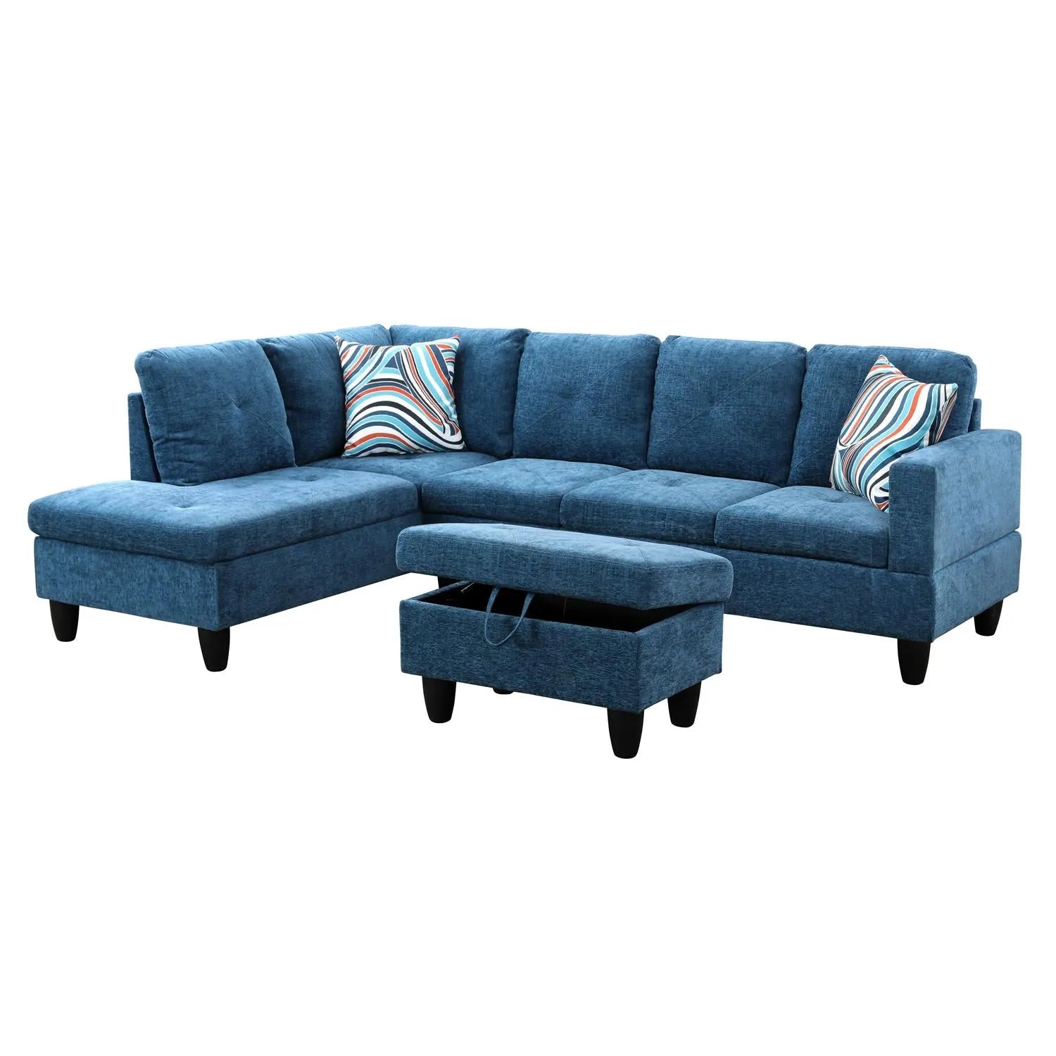97" Wide Blue Linen L-Shaped Living Room Sectional Sofa Set — image 2