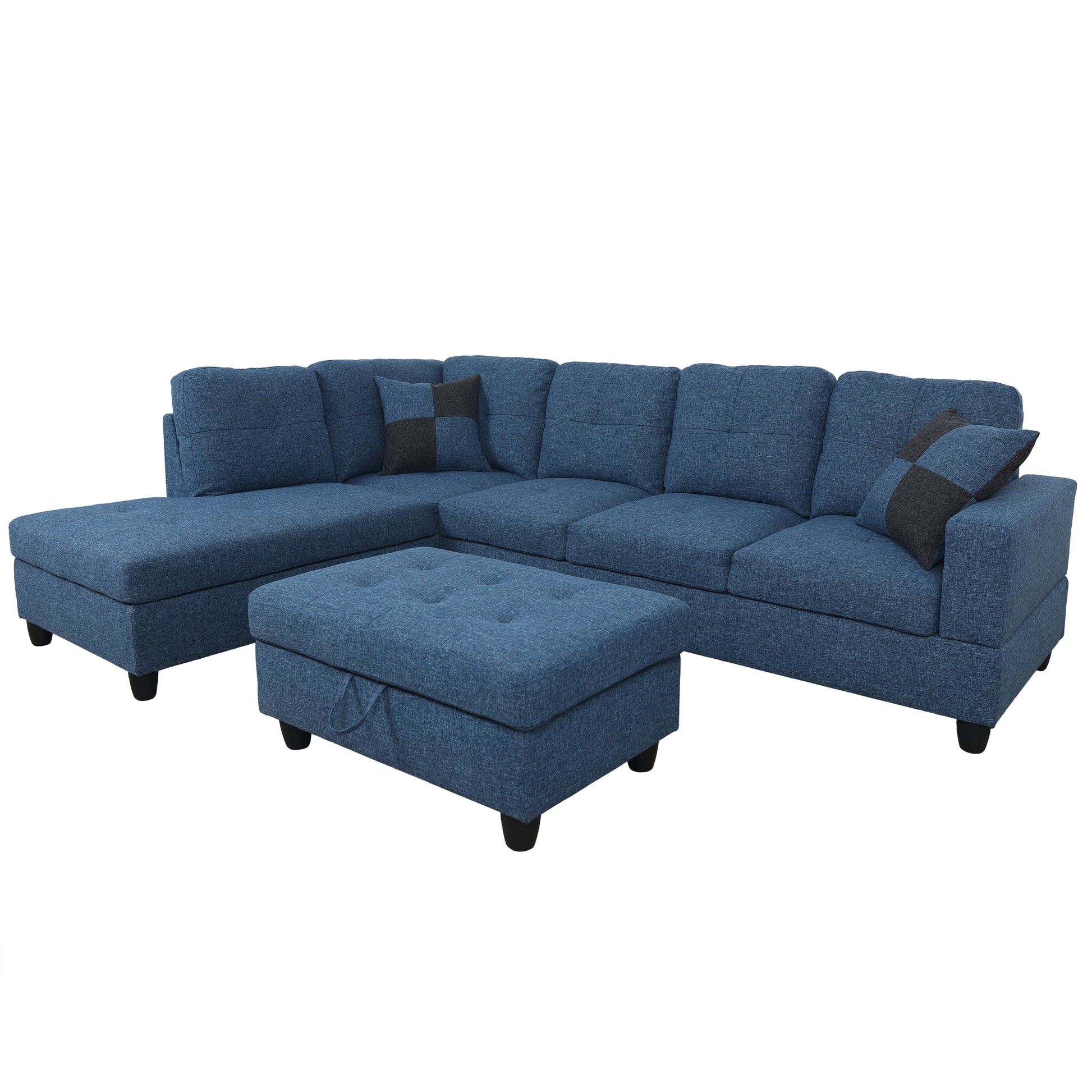 103.5-inch Blue linen L-shaped sectional sofa set — image 2