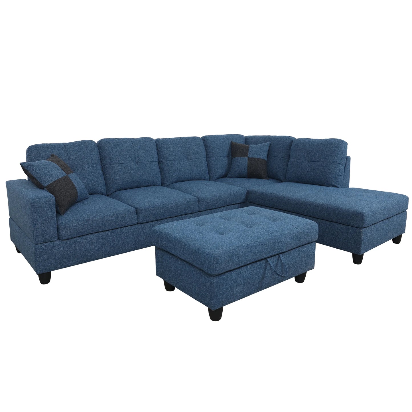 103.5-inch Blue linen L-shaped sectional sofa set — image 4