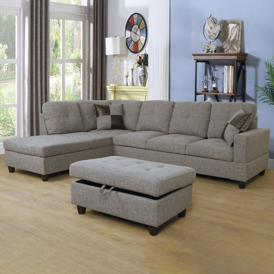 103.5-inch Grey linen L-shaped sectional sofa set — image 1