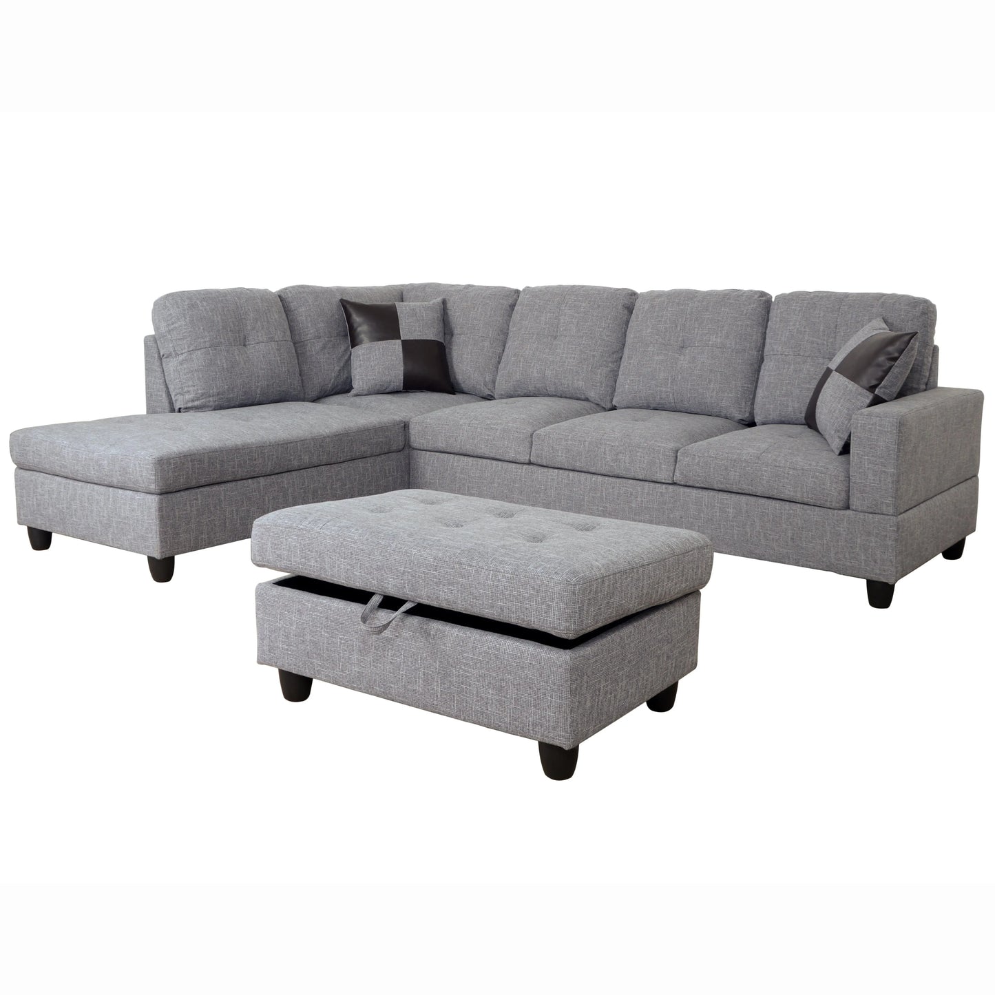 103.5-inch Grey linen L-shaped sectional sofa set — image 2