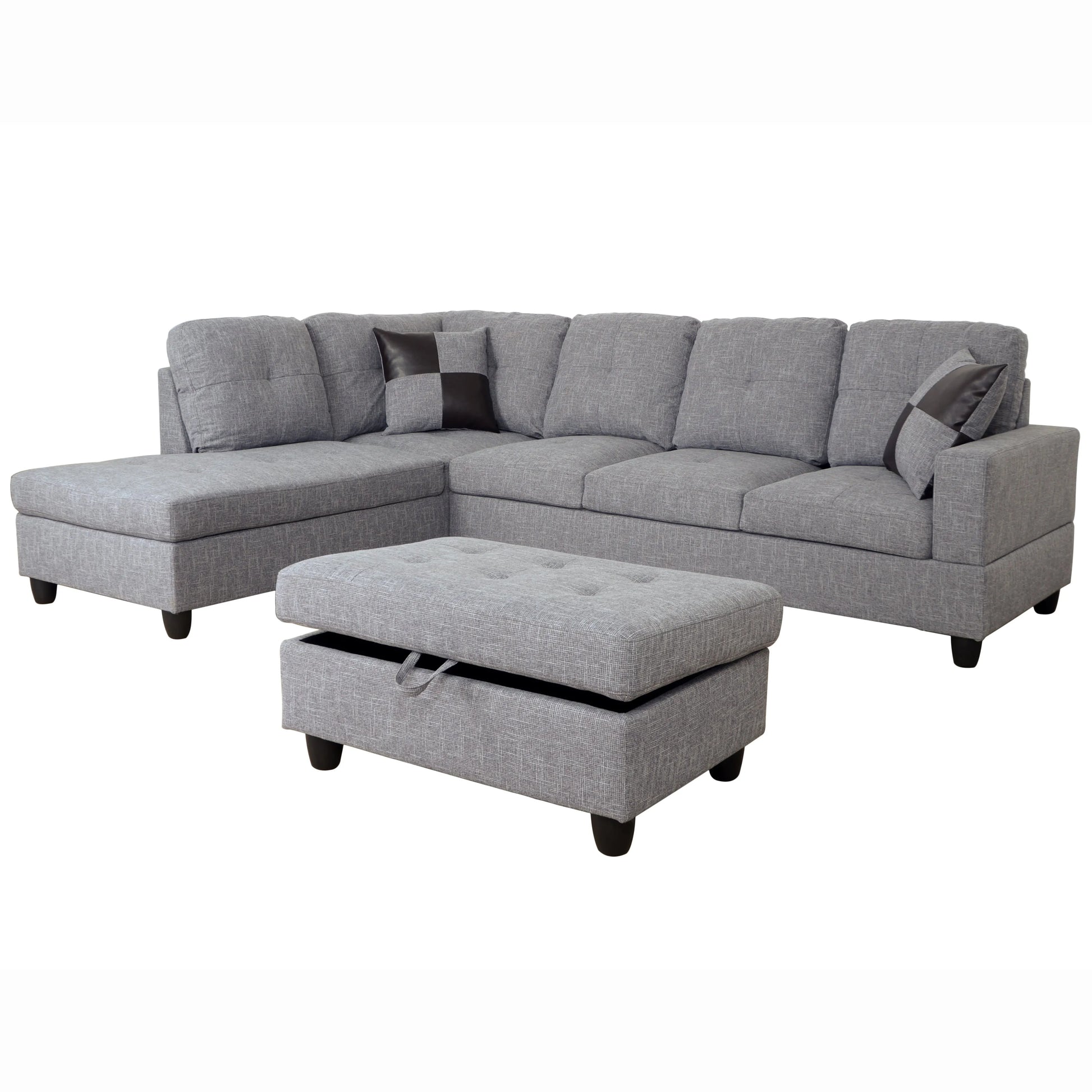 103.5-inch Grey linen L-shaped sectional sofa set — image 2