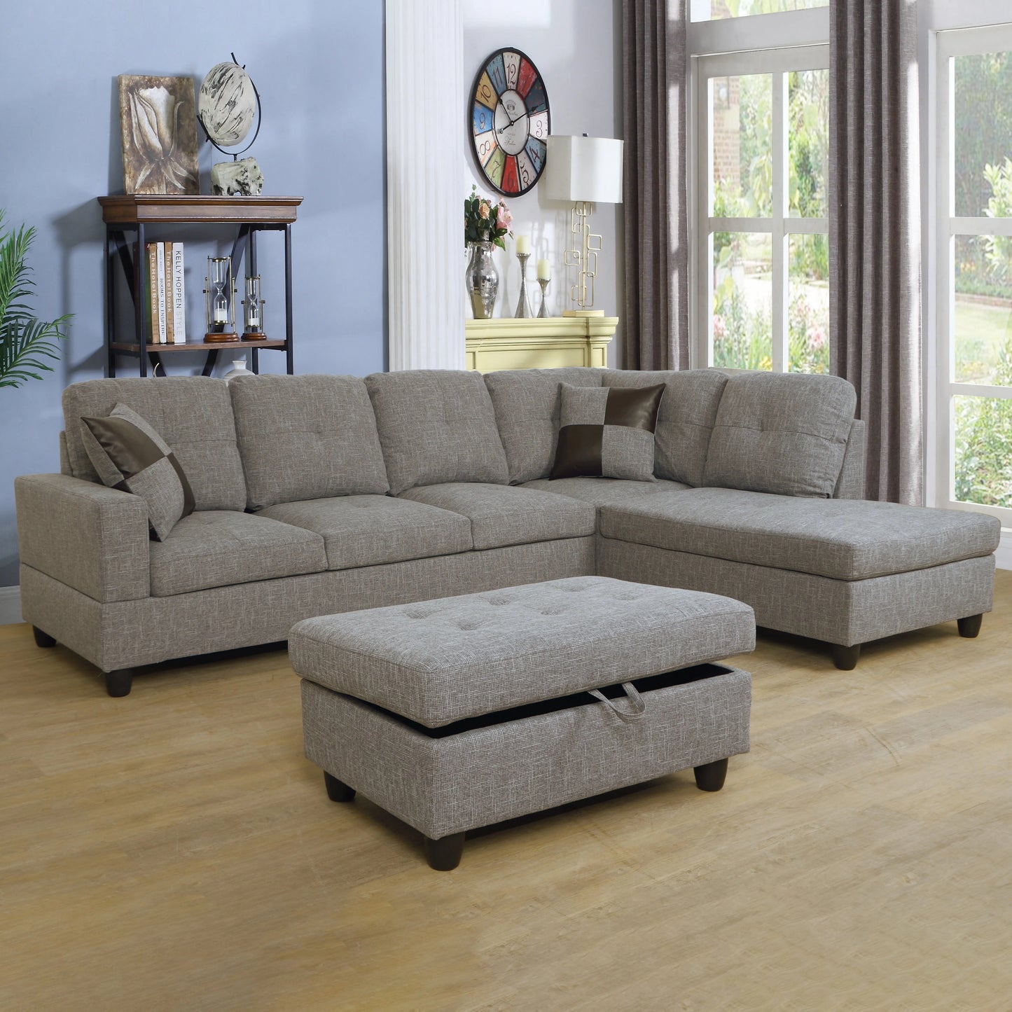 103.5-inch Grey linen L-shaped sectional sofa set — image 3