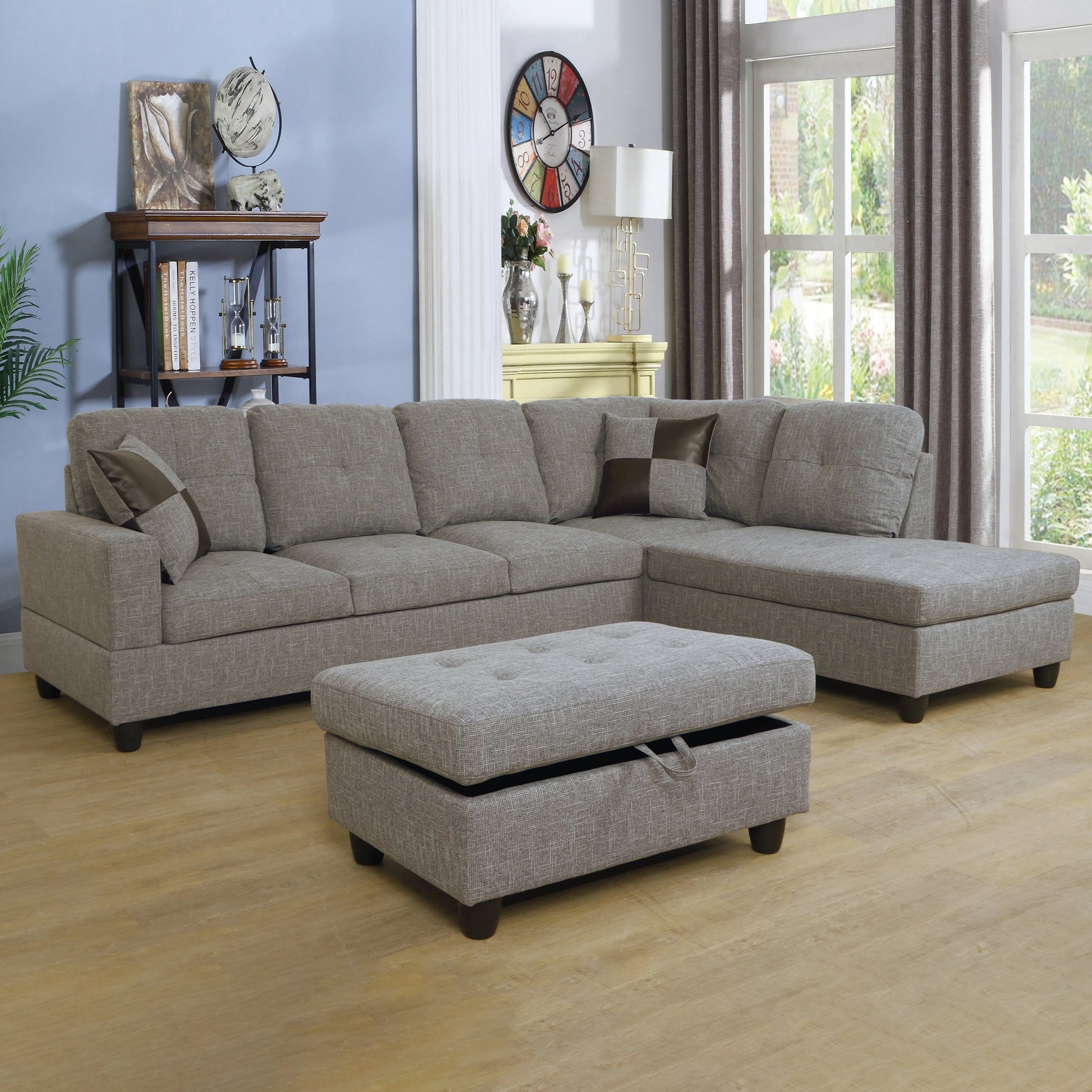 103.5-inch Grey linen L-shaped sectional sofa set — image 3