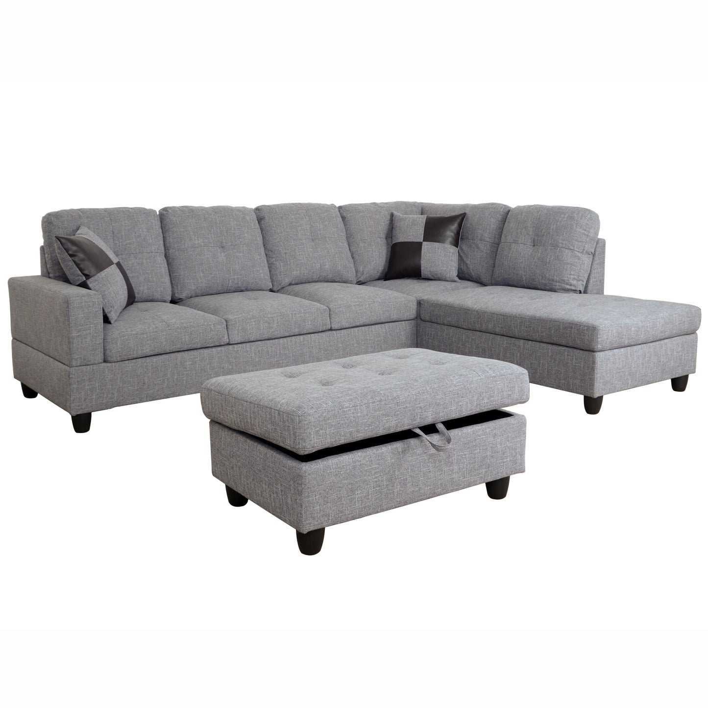 103.5-inch Grey linen L-shaped sectional sofa set — image 4