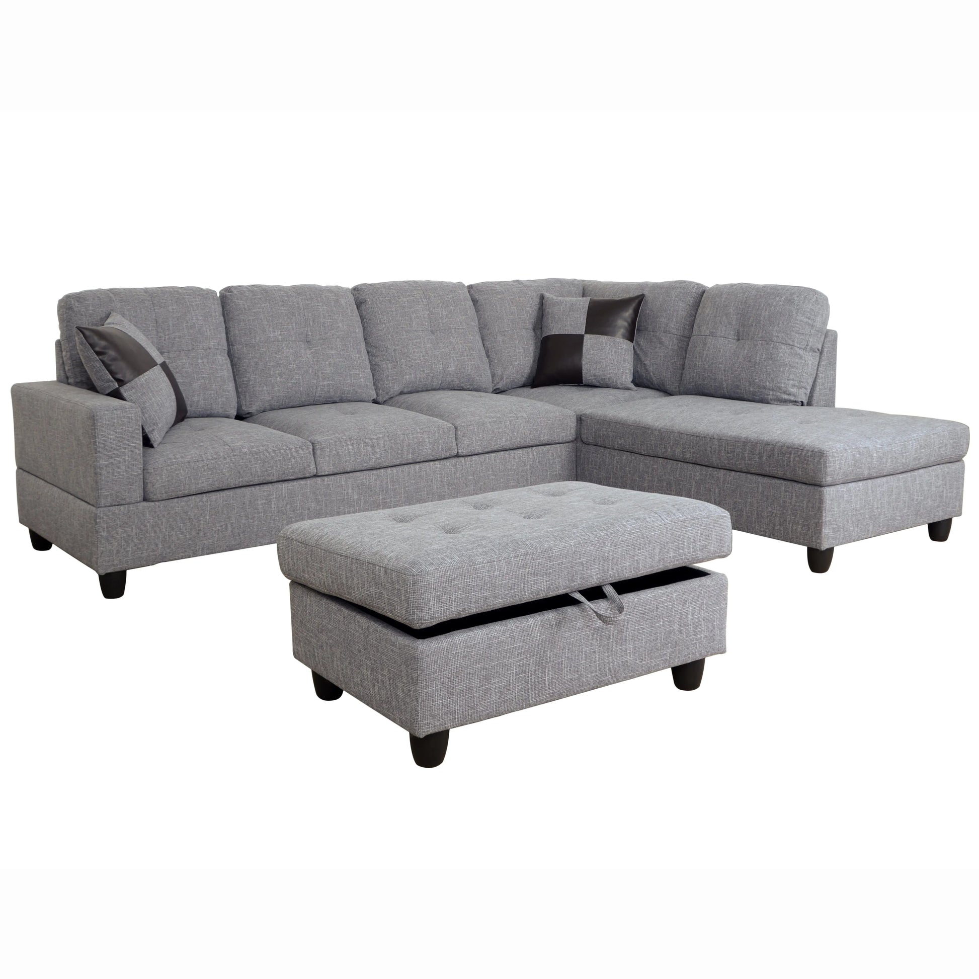 103.5-inch Grey linen L-shaped sectional sofa set — image 4