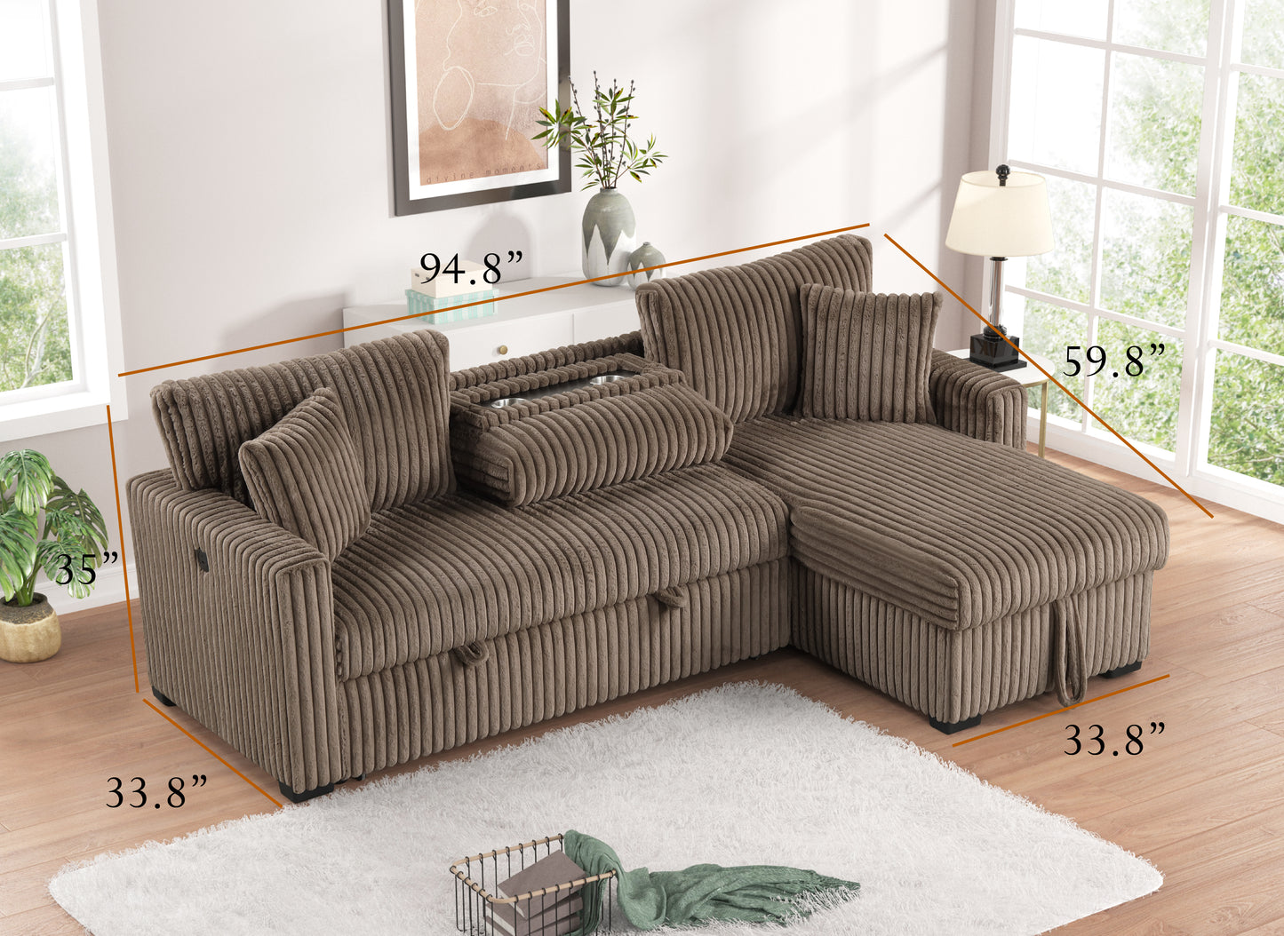 Aria Brown storage chaise
