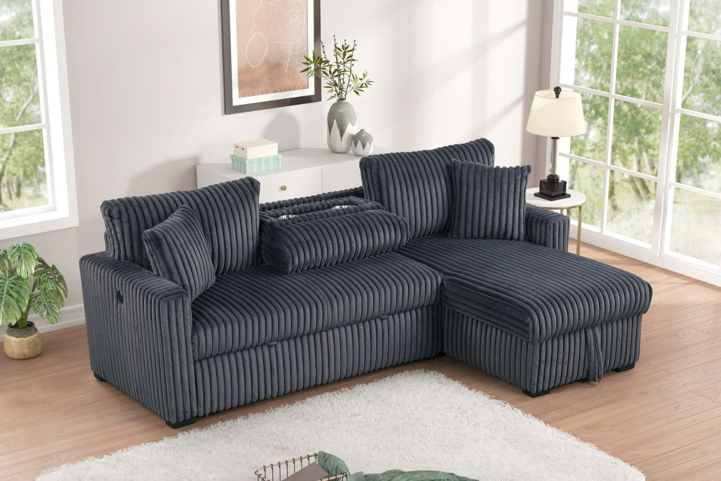 Aria Charcoal reversible sleeper sectional