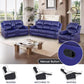 Ainehome Cinema 3-Piece Dark Blue Fabric Manual Reclining Sofa Set
