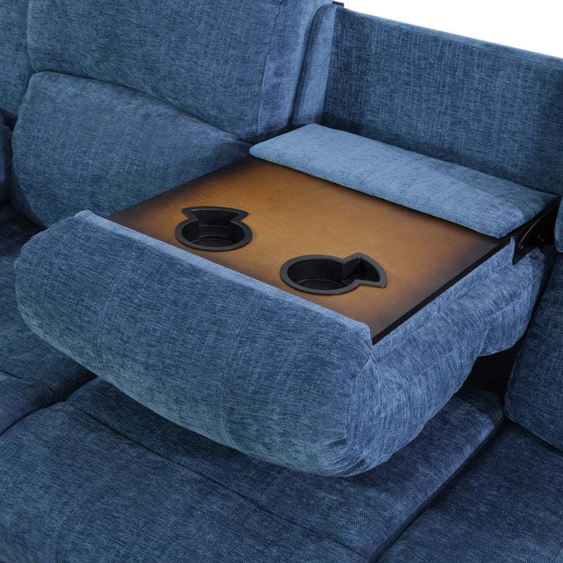 Ainehome Cinema 3-Piece Blue Fabric Manual Reclining Sofa Set