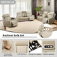 Ainehome Beige Leather Power Reclining Sectional Sofa with Smart Coffee Table & Reading Lamp