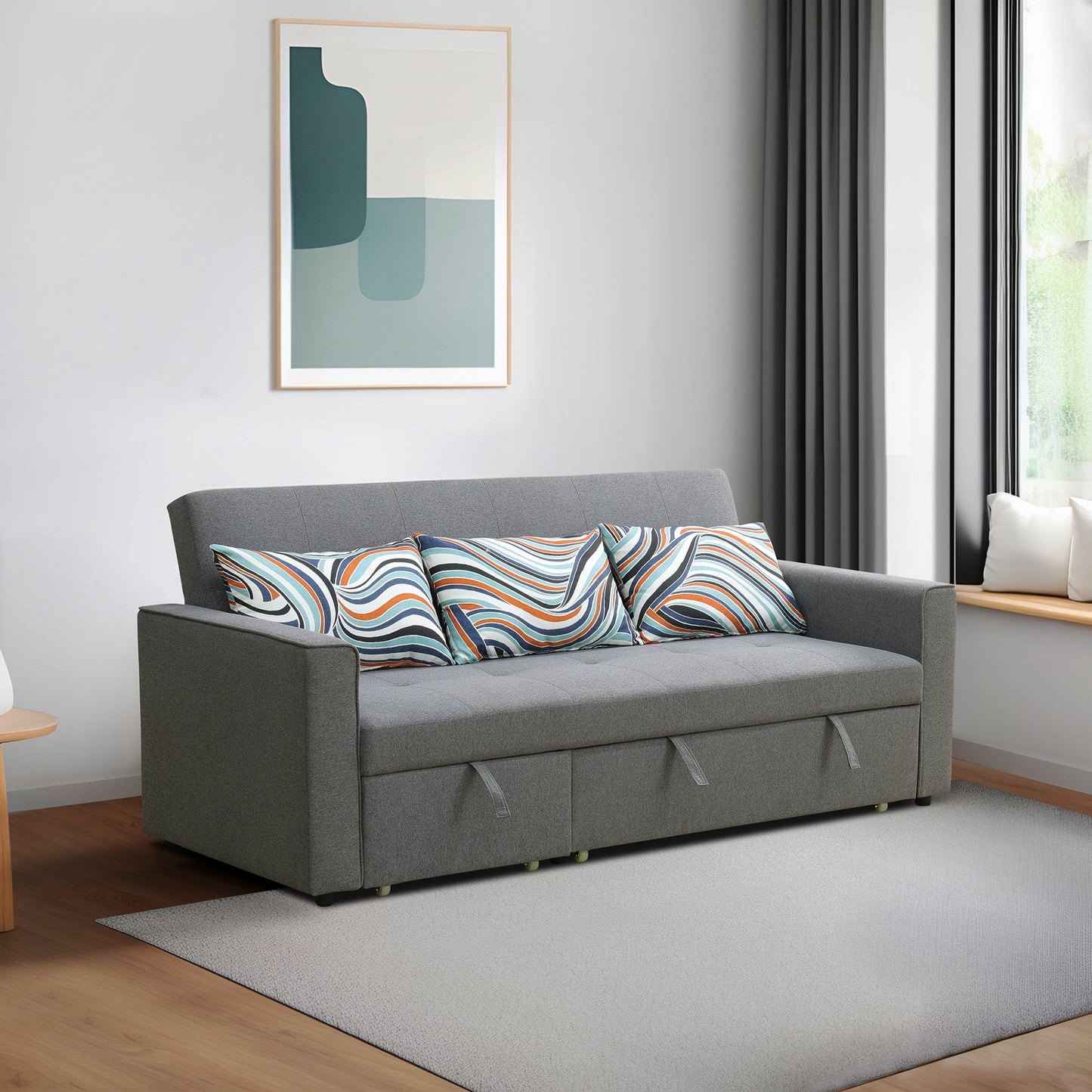 Grey Sackcloth Wide Convertible Sofa Bed