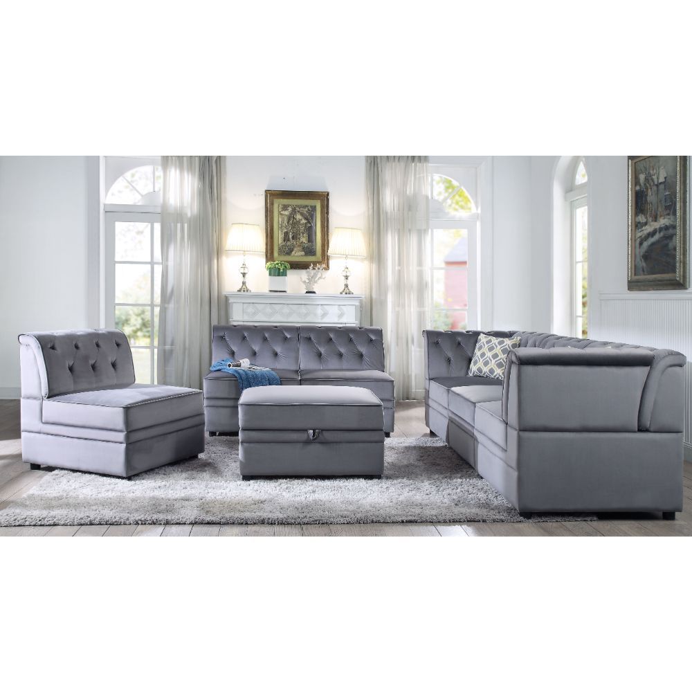Bois II - Modular Armless Chair - Gray Velvet