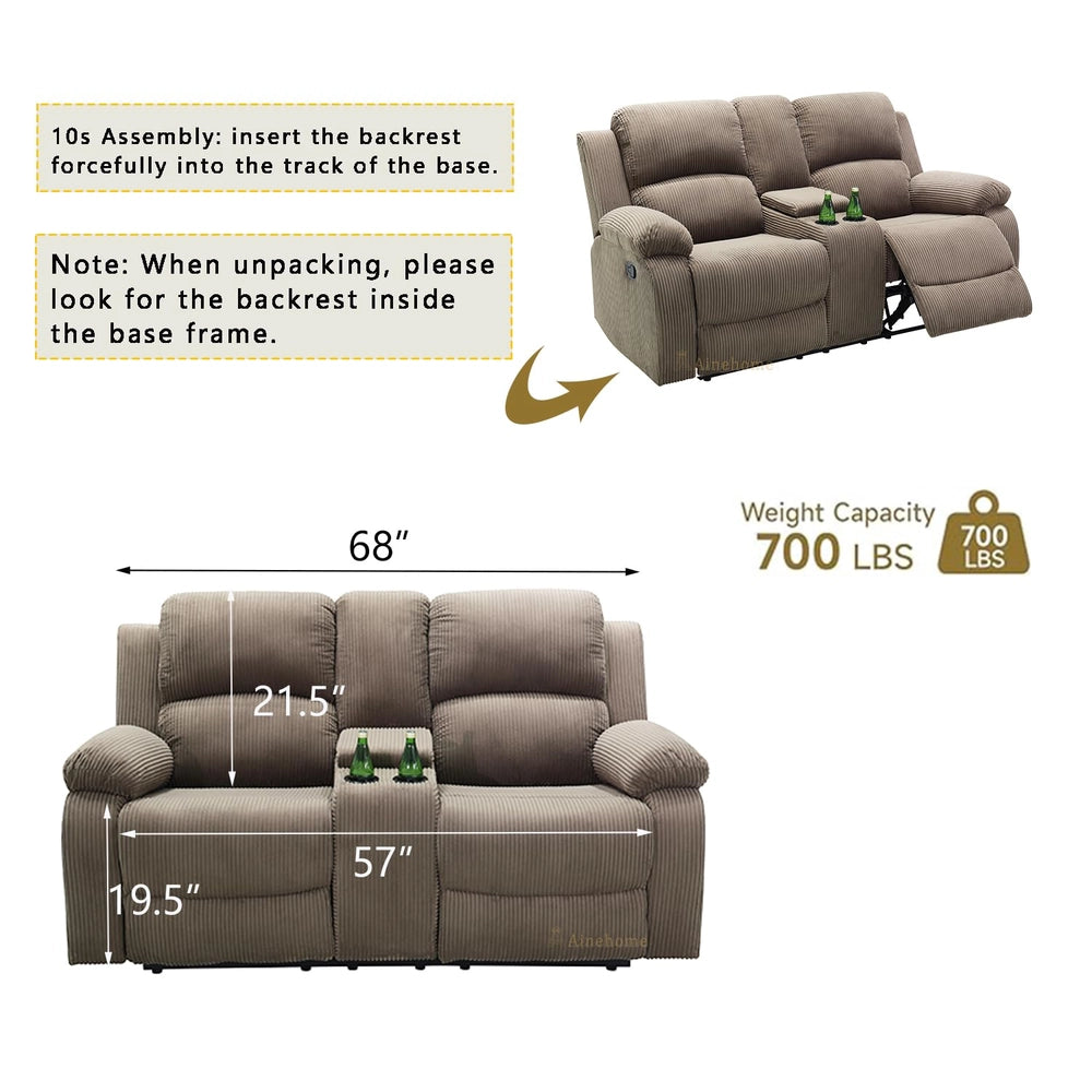 Ainehome Cinema 3-Piece Peanut Color Textured Reclining Sofa Set