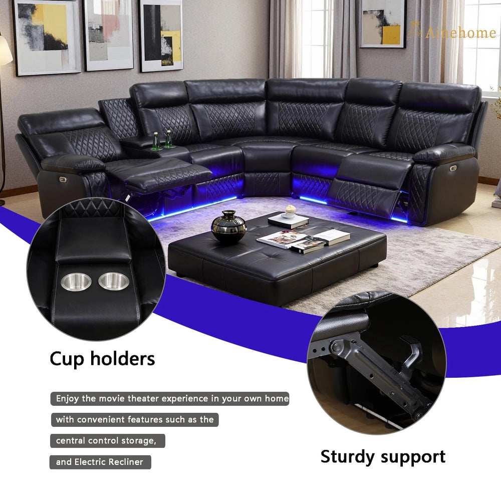 Black Semi PU Leather Power Reclining Sectional Sofa with Storage & Wireless Charging image 5