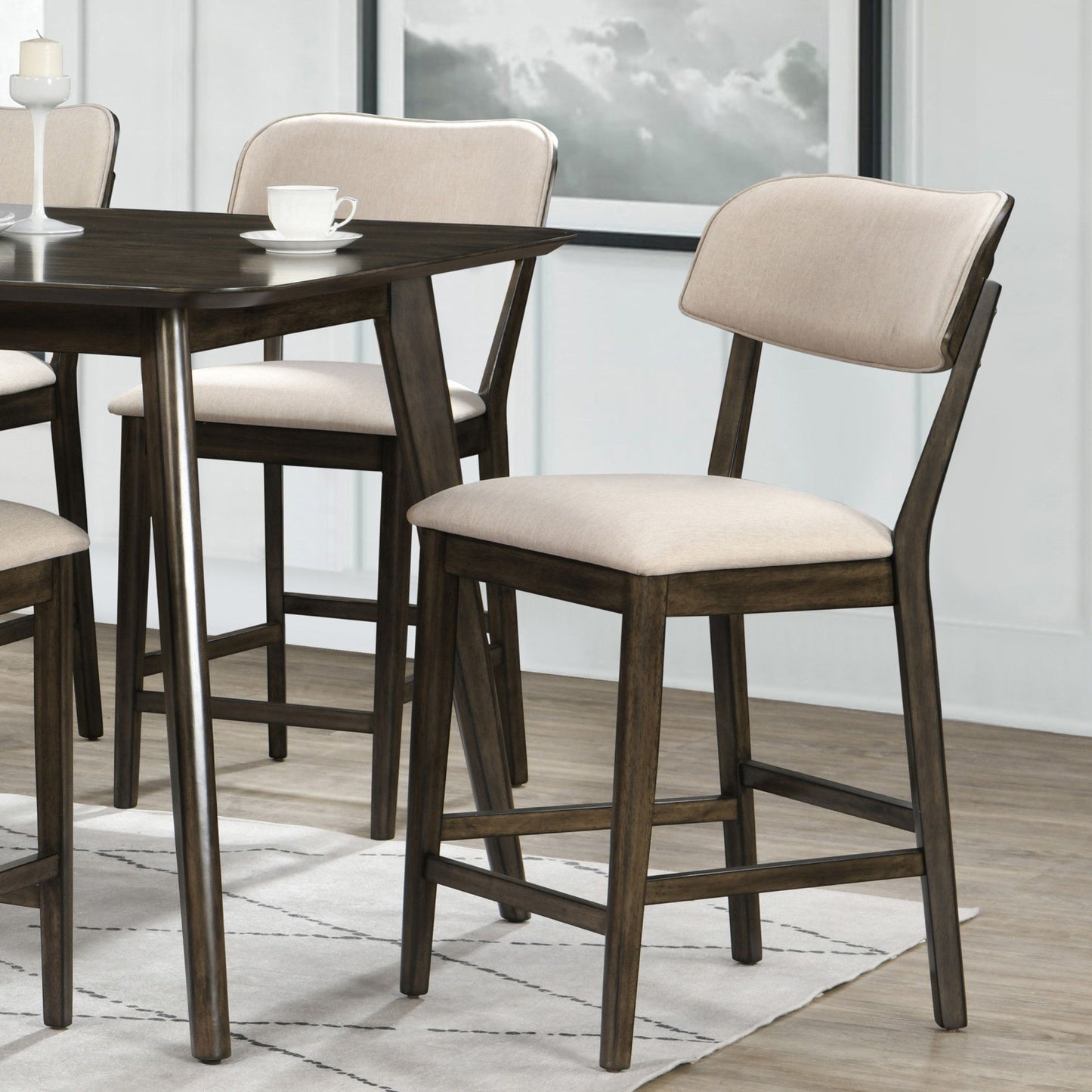 Rex - Open Back Counter Chair (Set of 2) - Walnut Brown / Beige