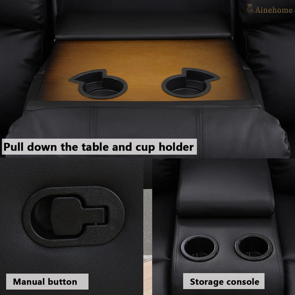 Ainehome Grandview 5-Seat Reclining Sectional Sofa in Black Faux Leather