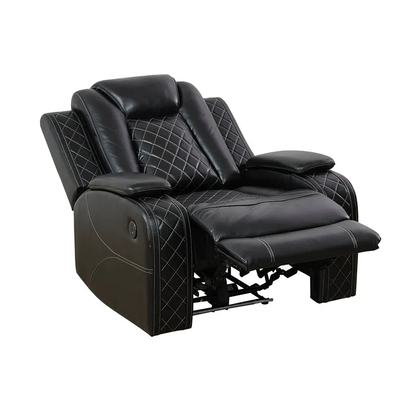 Black Leather Power Reclining Sectional Sofa with Smart Console image 2