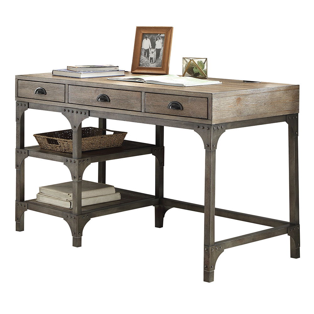 Gorden - Writing Desk - Weathered Oak & Antique Silver