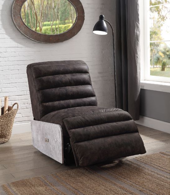 Okzuil - Power Motion Recliner - Two Tone Gray Top Grain Leather & Aluminum