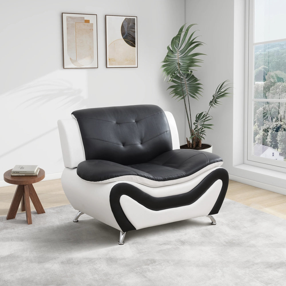 Black & White Faux Leather 3-Piece Living Room Sofa Set with Elegant Design