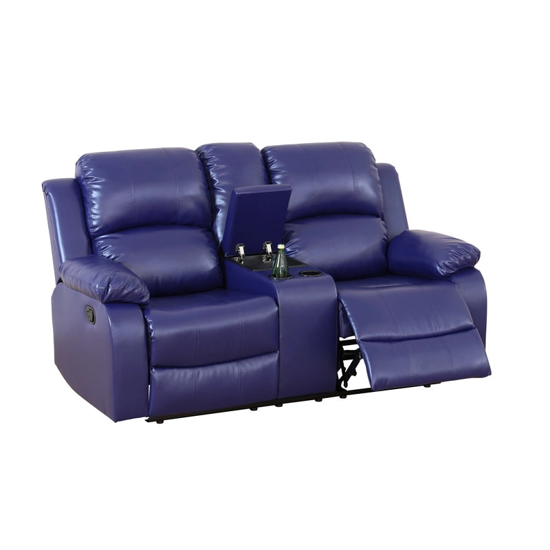 Ainehome Cinema 3-Piece Dark Blue Fabric Manual Reclining Sofa Set