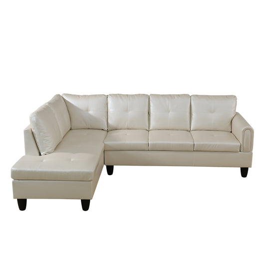 97" Wide Peaerl White Faux Leather L-Shaped Living Room Sectional Sofa Set