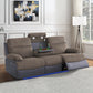 Brown Corduroy Power Reclining Sofa Set with LED Lights, USB Charging & Storage Console - 3 Piece Living Room Set