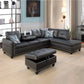 97.5" Wide Black Synthetic Leather L-Shaped Living Room Sectional Sofa Set