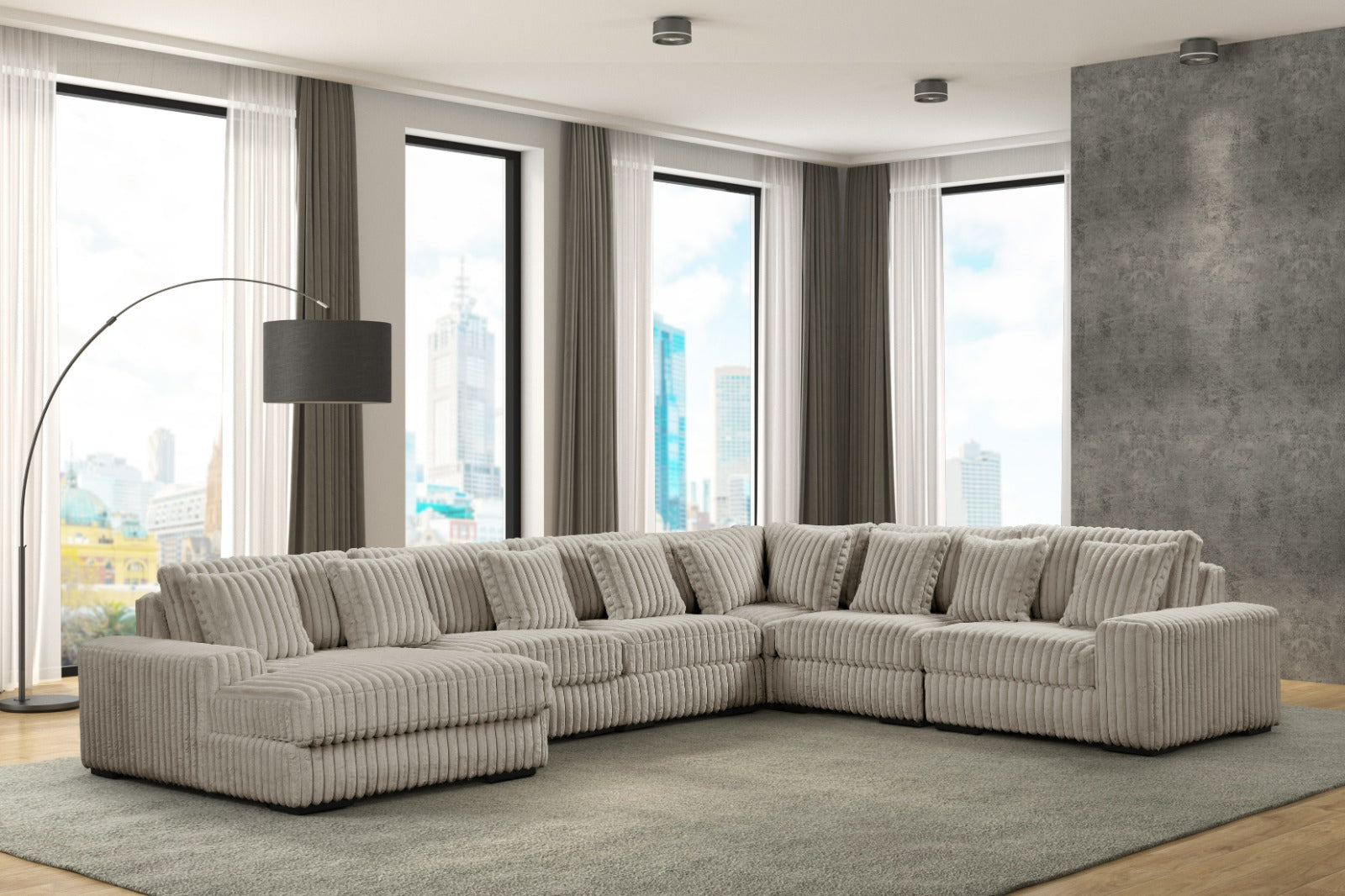 Bella Off-White 6-Piece Corduroy Sectional