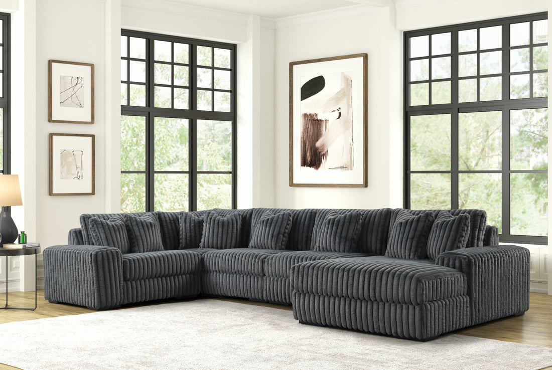 Bella Dark Grey RAF 6-Piece Corduroy Sectional