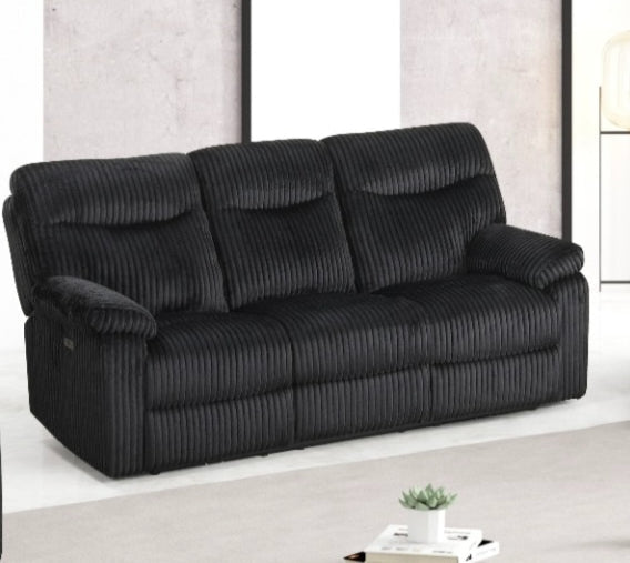 Bravo Black Skinny Corduroy Power Reclining Sofa