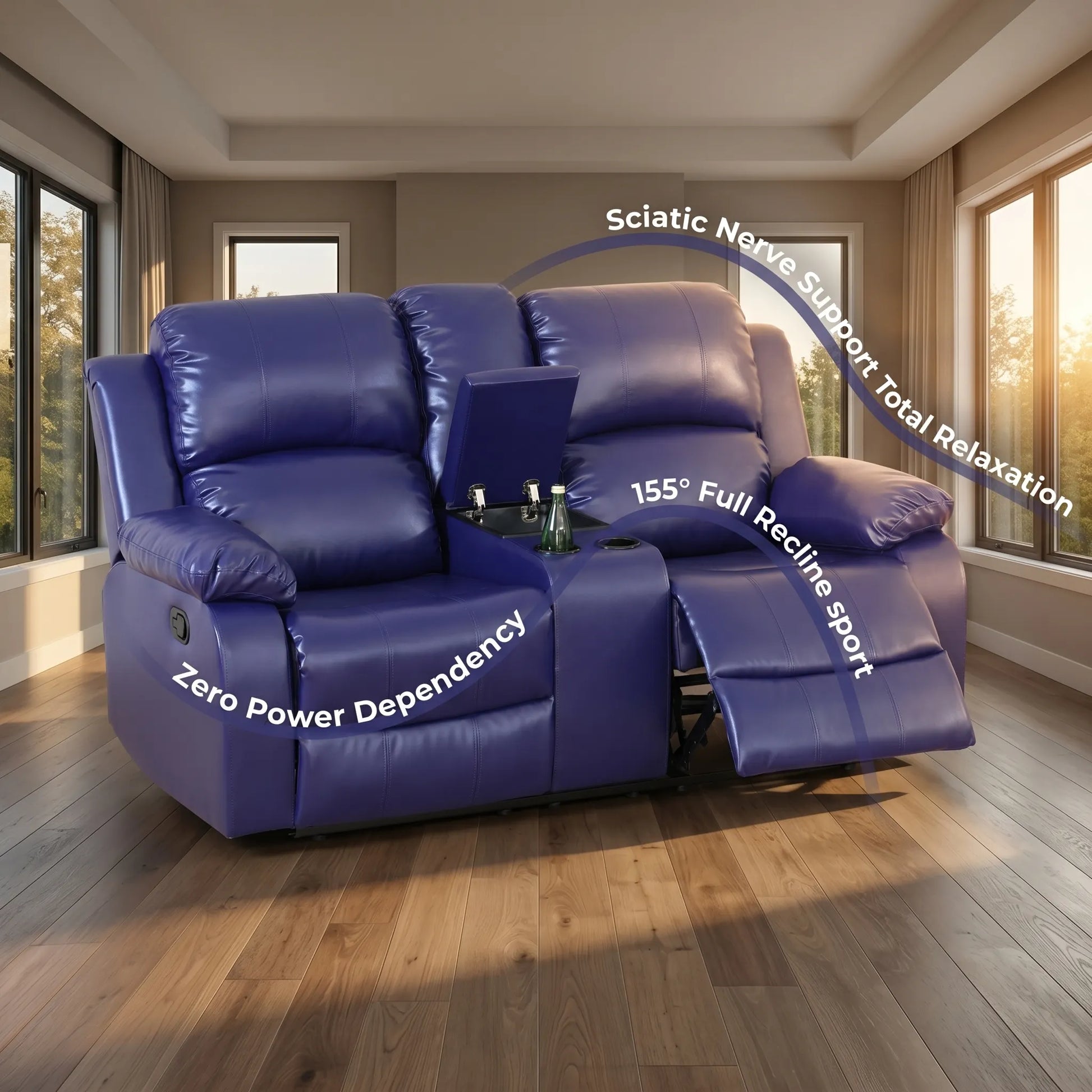 68" Manual RV Loveseat Recliner with Storage Console - Breathable Synthetic Leather Motorhome Sofa Replacement - 67" Full Extension & 26" Door Friendly - Walnut Brown