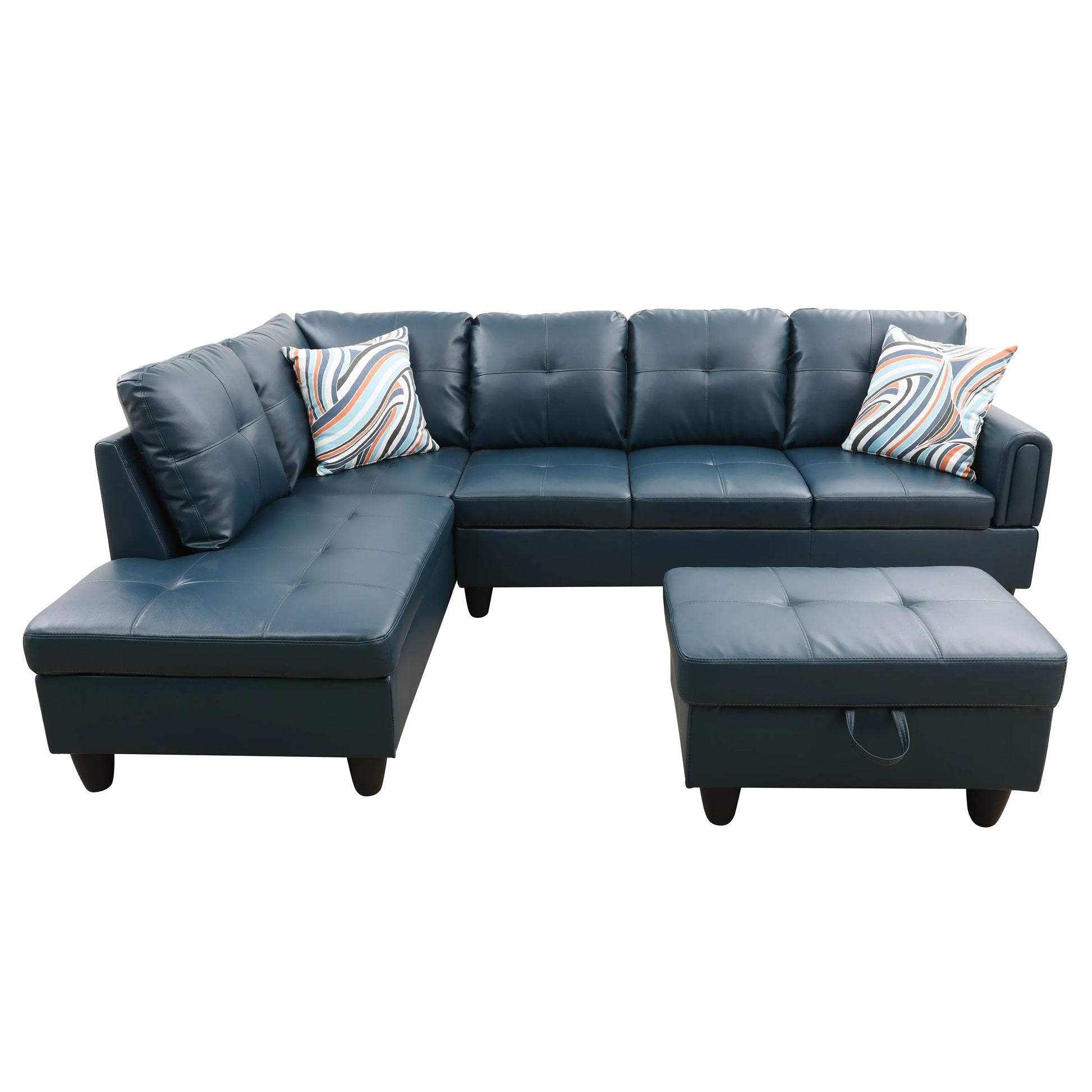 Ainehome 97" Wide Denim Faux Leather Living Room Sofa Set