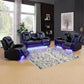 Ainehome Black Leather Power Reclining Sofa Set with Smart Console & LED Lighting