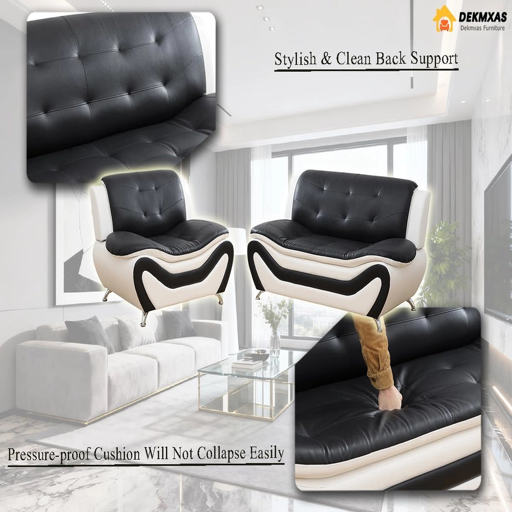 Ainehome Black & White Faux Leather 3-Piece Living Room Sofa Set with Elegant Design