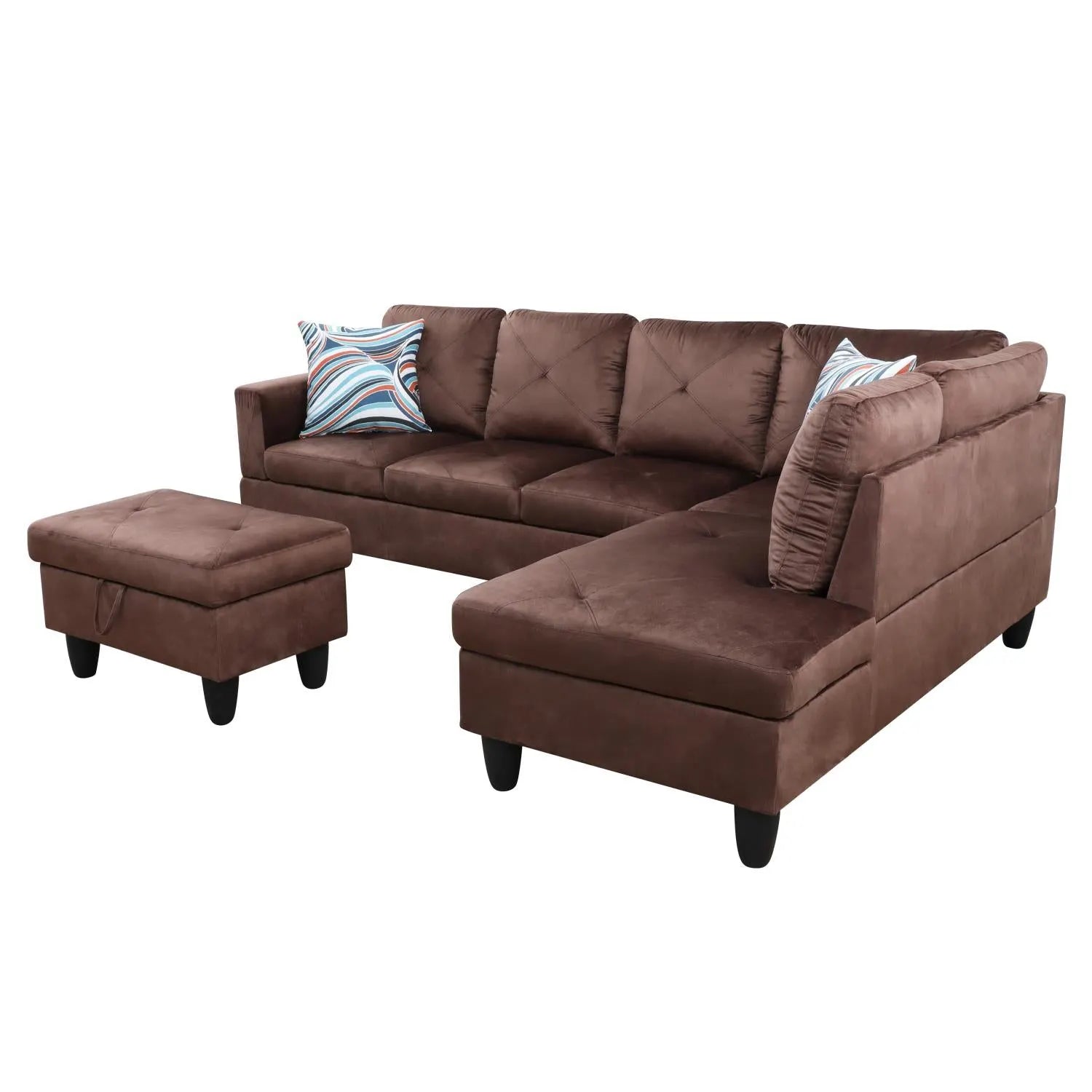 97" Wide Brown Microfiber L-Shaped Living Room Sectional Sofa Set — image 13