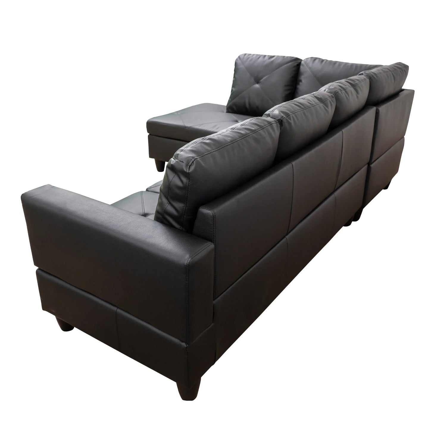 97" Wide Black Faux Leather L-Shaped Living Room Sectional Sofa Set — image 10