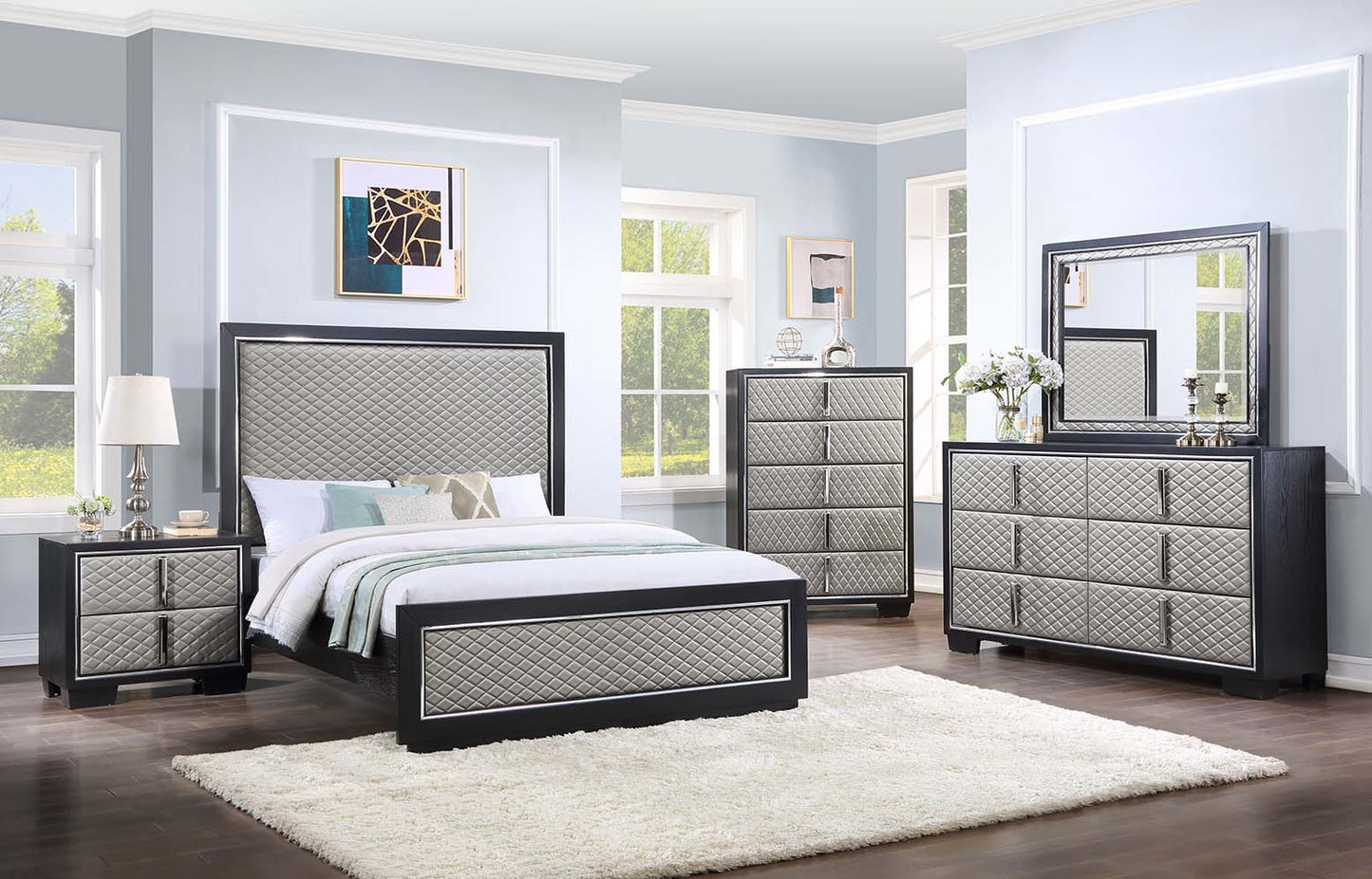Nicola - Chest - Silver Synthetic Leather & Black