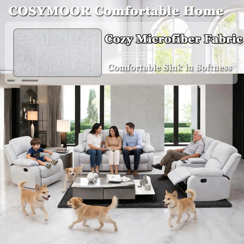 Ainehome Cinema 3-Piece Grey Fabric Manual Reclining Sofa Set