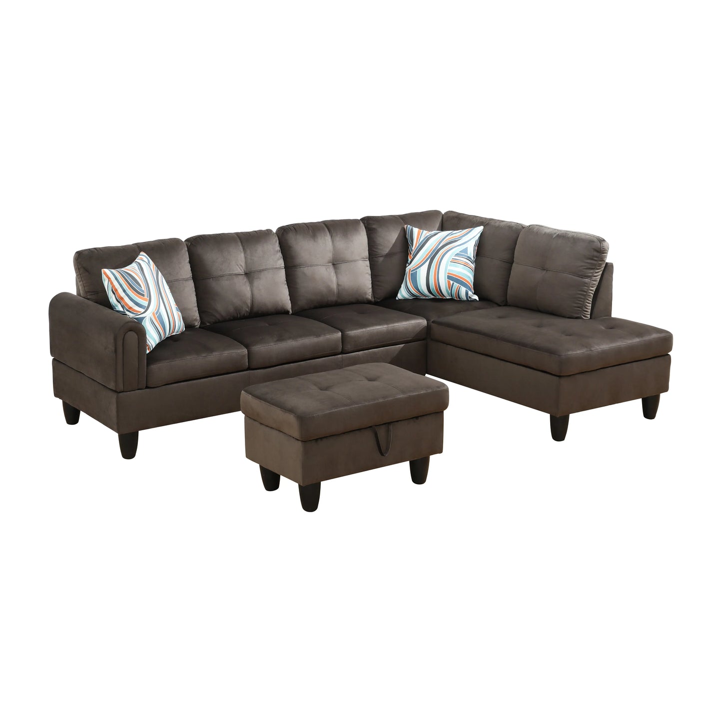 Ainehome 97" Wide Dark Brown Flannel L-Shaped Living Room Sectional Sofa Set